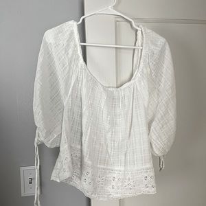 American Eagle Wide Neck Puff-Sleeve White Blouse Size Women’s Large